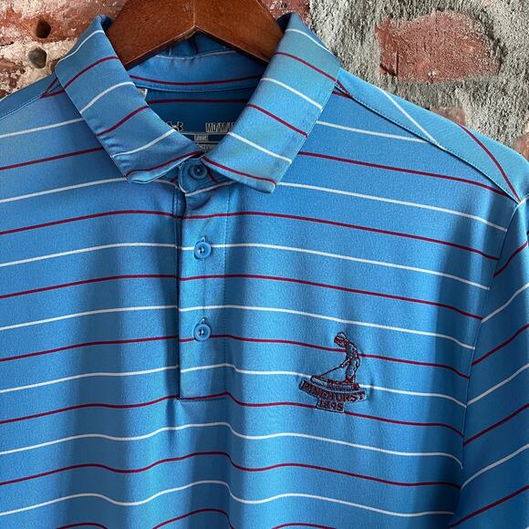Pinehurst Golf Club Under Armour Blue Striped Polo Shirt Size M - Picture 1 of 6